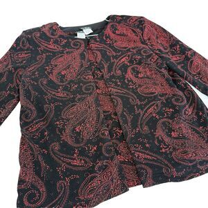 MSK Women's M Black Red Paisley 2 Piece Shimmer Cardigan Cami Set Formal Bling